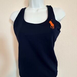 Ralph Lauren US Open Tennis Tank Top Navy Blue Neon Green Big Pony Womens Small